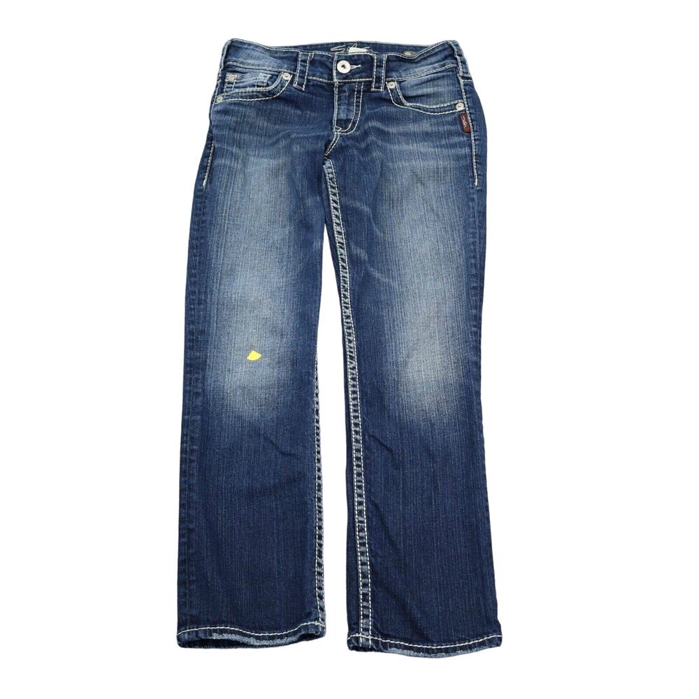 Silver Jeans Pants Womens S Blue Denim Flat Front Pockets Suki Capri